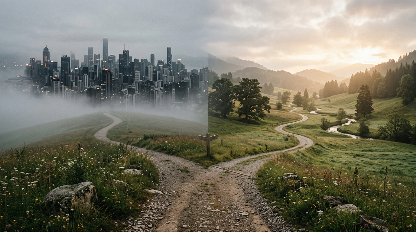 Diverging paths toward city and nature