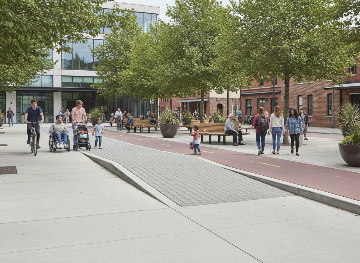 Un espace public accessible est utilisé naturellement par des personnes de tous âges.
